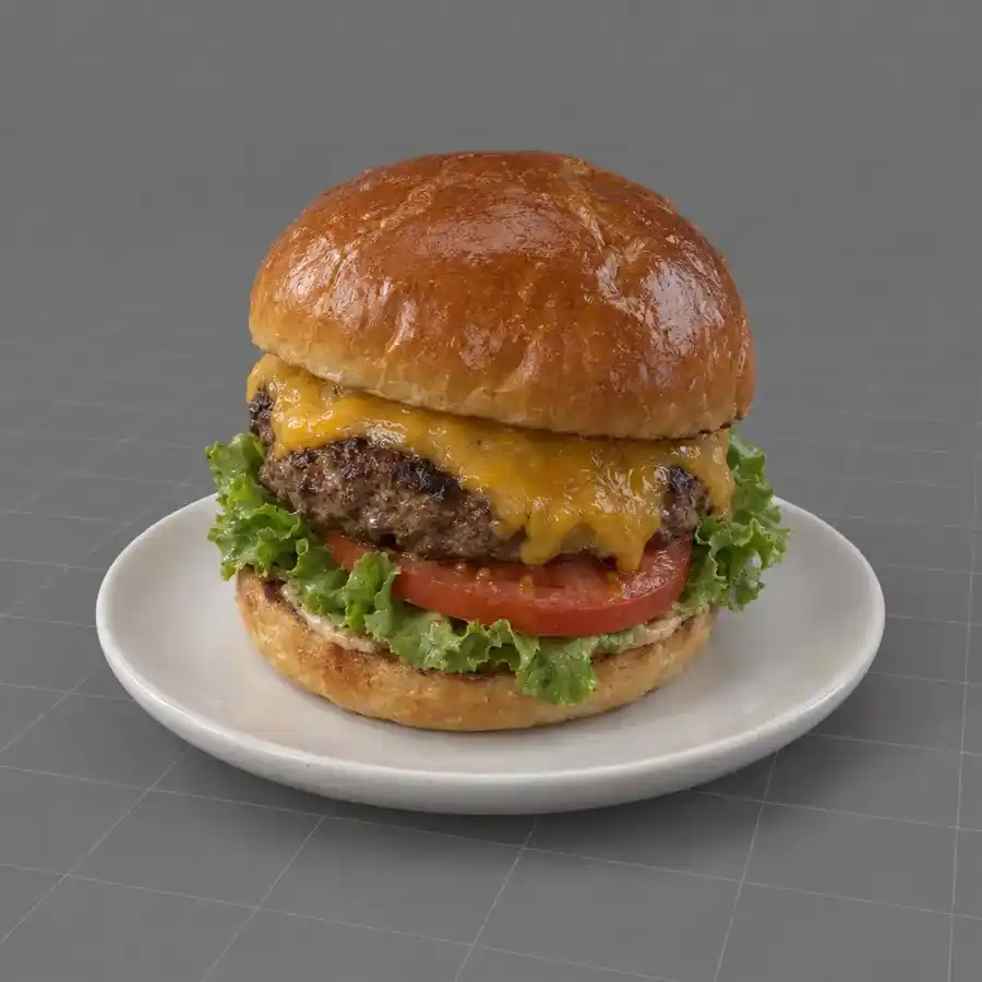 Modèle 3D d'un burger prêt à s'afficher sur mobile
