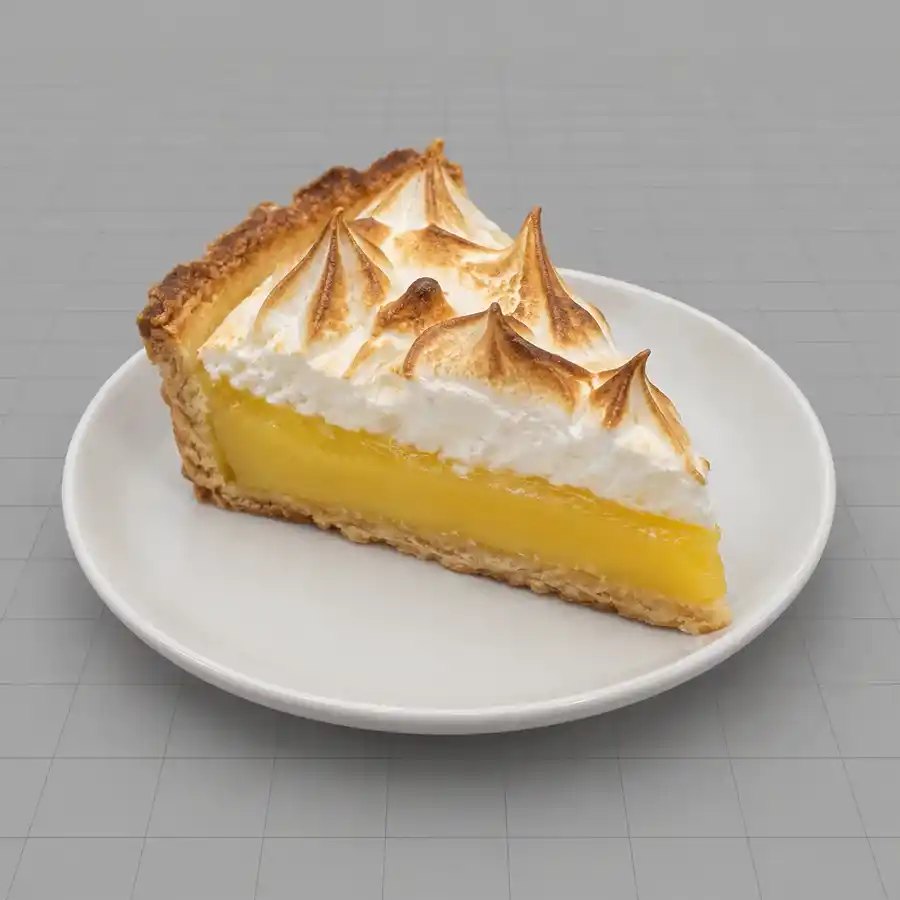 Modèle 3D d'une part de tarte au citron meringuée